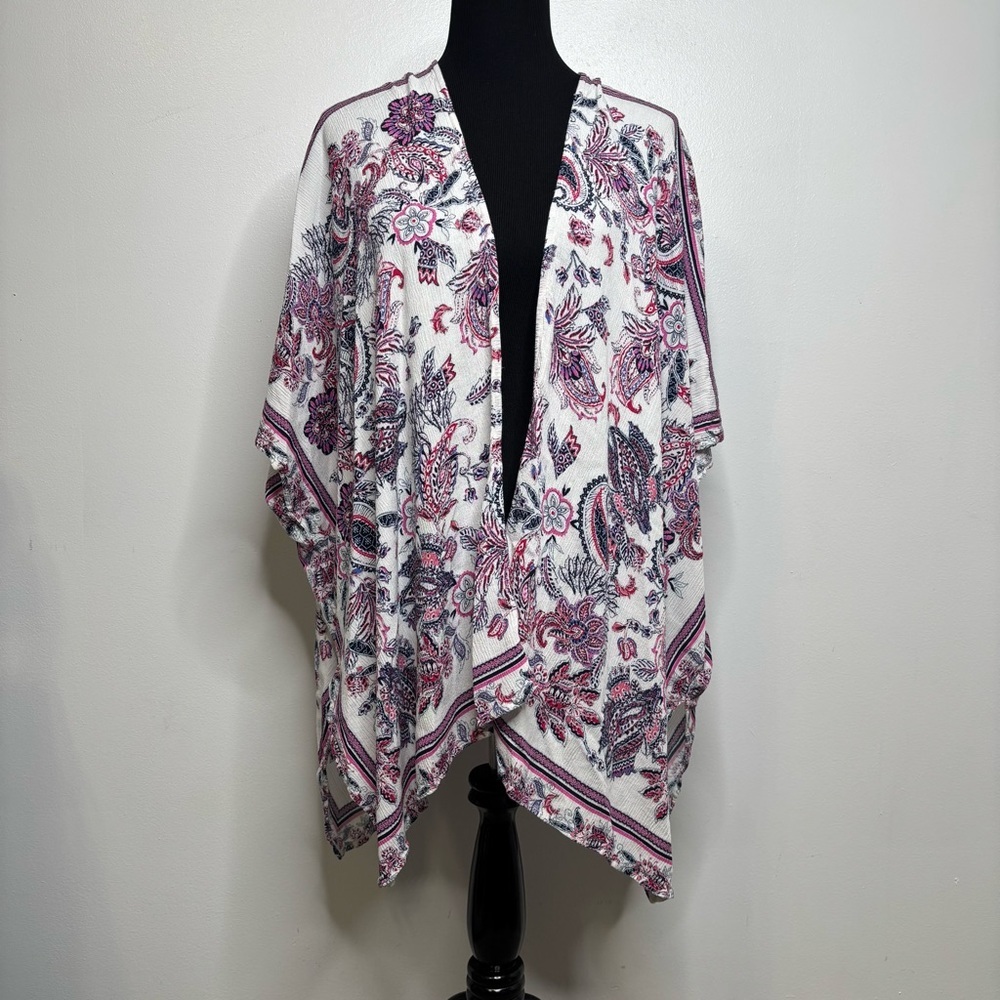 Promod Floral Paisley Kimono Cardigan Boho Open Front Wrap One Size